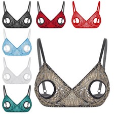Womens Lingeries Mesh Hollow Out Open Nipples Wireless Unlined Bra Tops Bralette