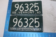 Vermont License Plate Tag Pair VT 1963 63 96325