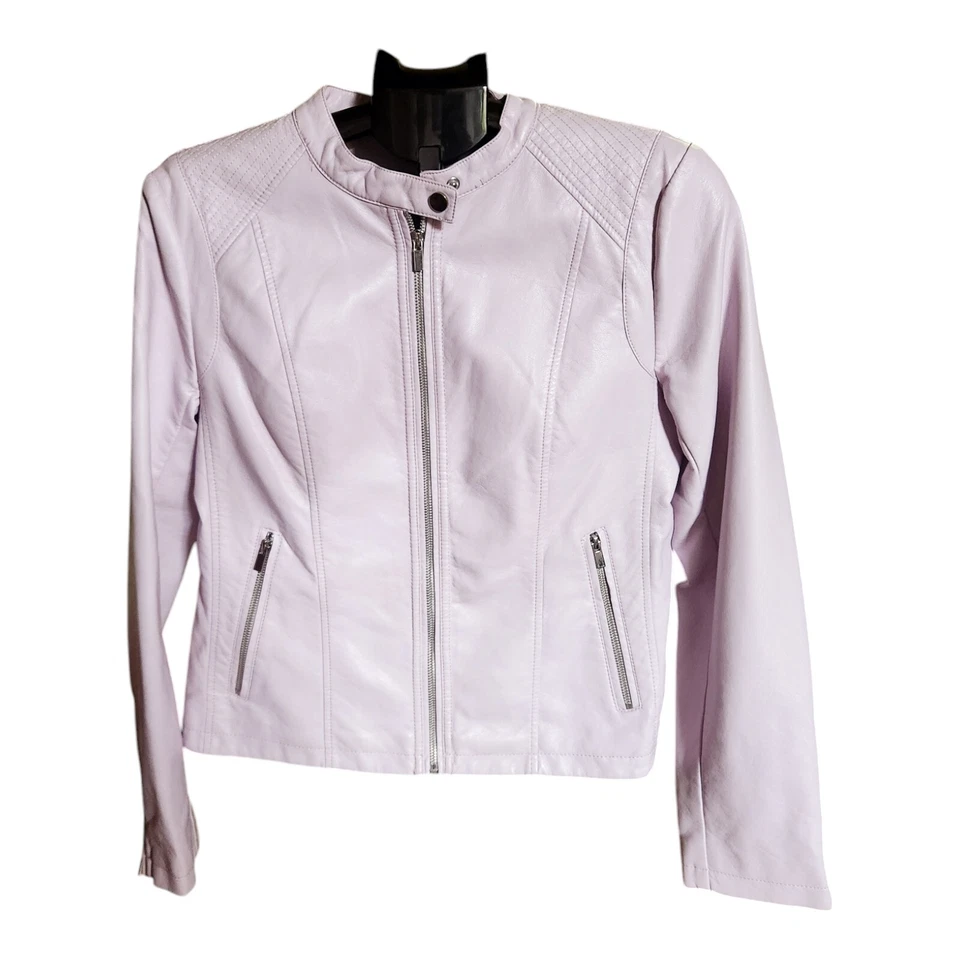 Chaqueta sintética de cuero lila para mujer nueva moto motociclista cremallera Foto 2 de 4