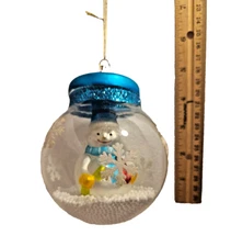 Glass Snowman Head Christmas Tree Ornament Large 5" Tall