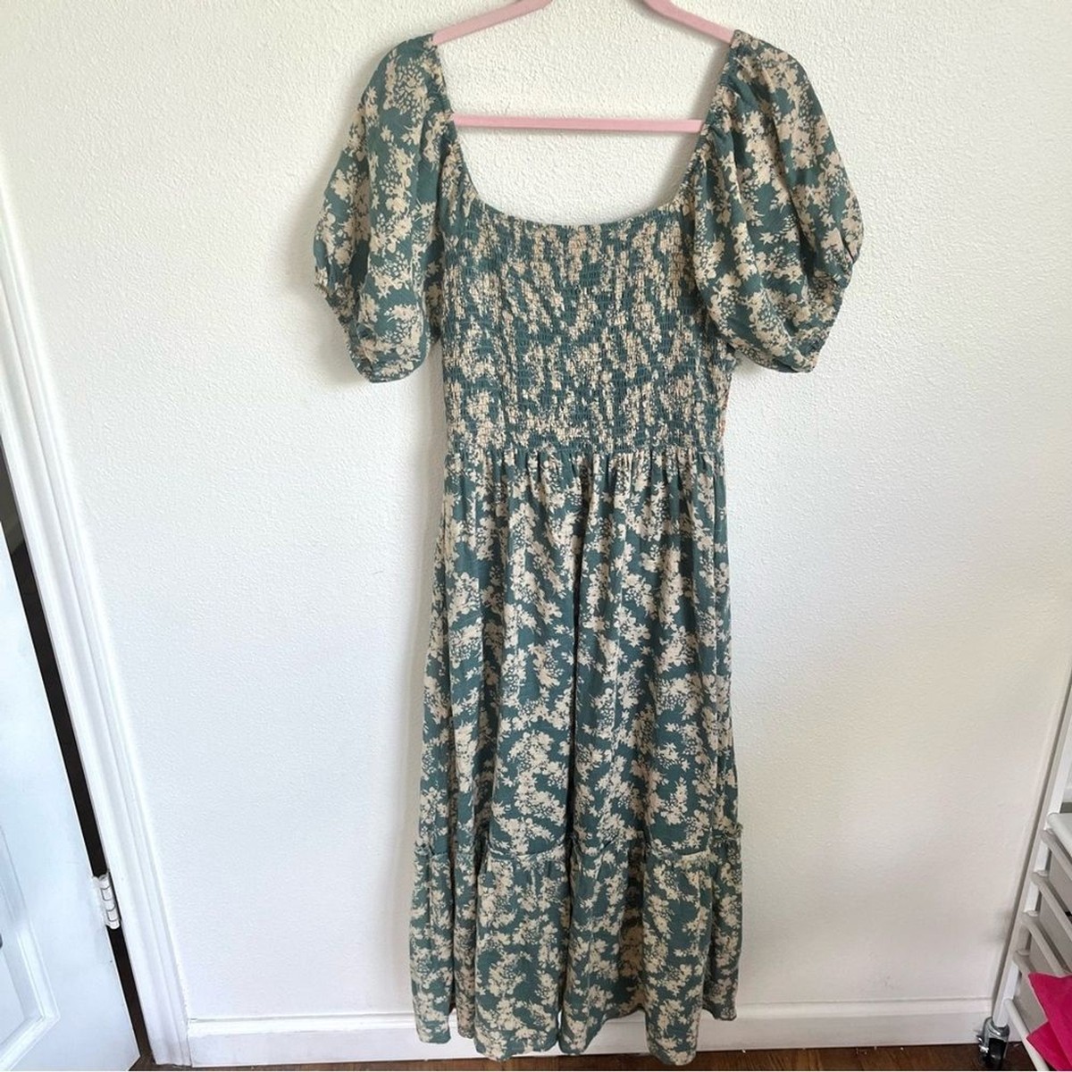 knee length dresses for ladies Free People Ellie Floral Print Gauze Maxi Dress in Soft Seafoam- Mediu main image 0