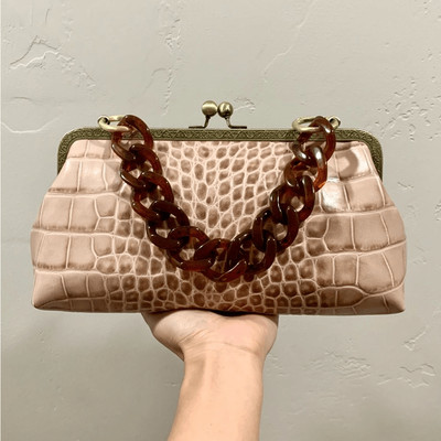 Handmade Genuine Leather Croc-Embossed Kisslock Clutch/Wristlet/Crossbody