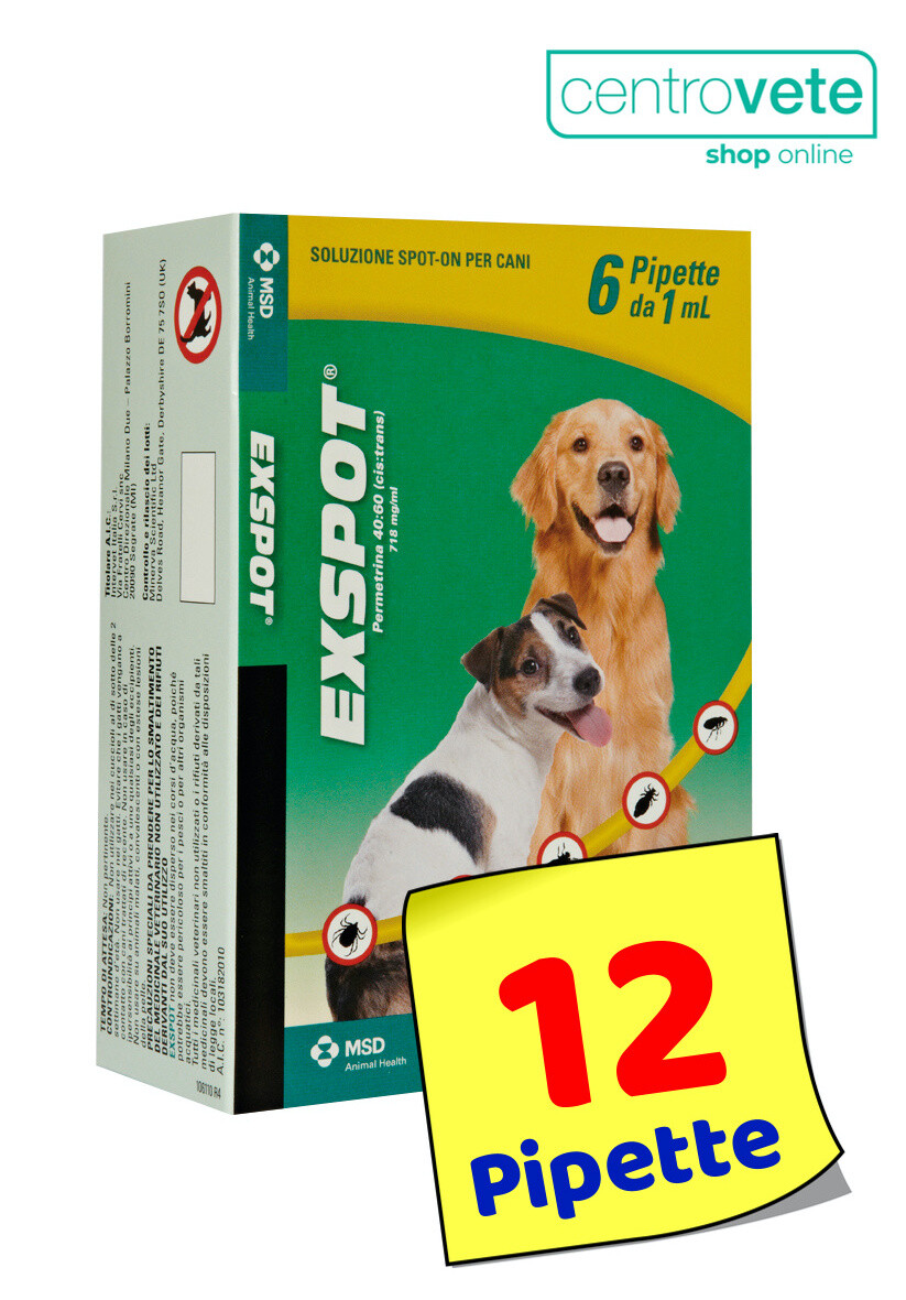 Exspot 1 ml → 6 / 12 / 18 Pipette CANE - Antiparassitario Cani da 2,5 kg a 40 kg: 18 PIPETTE/Da 2 a 5 kg img