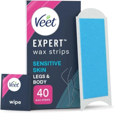 RECKITT Veet Expert Cold Wax Strips, 40 Count + 4 Finish Wipes, Hair Removal Kit for Smo