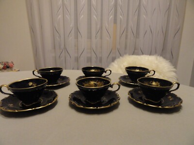 Edler Porzellan 6 Personen Set von Lindner, Echt Cobalt, Germany, 12 Tlg., Handa