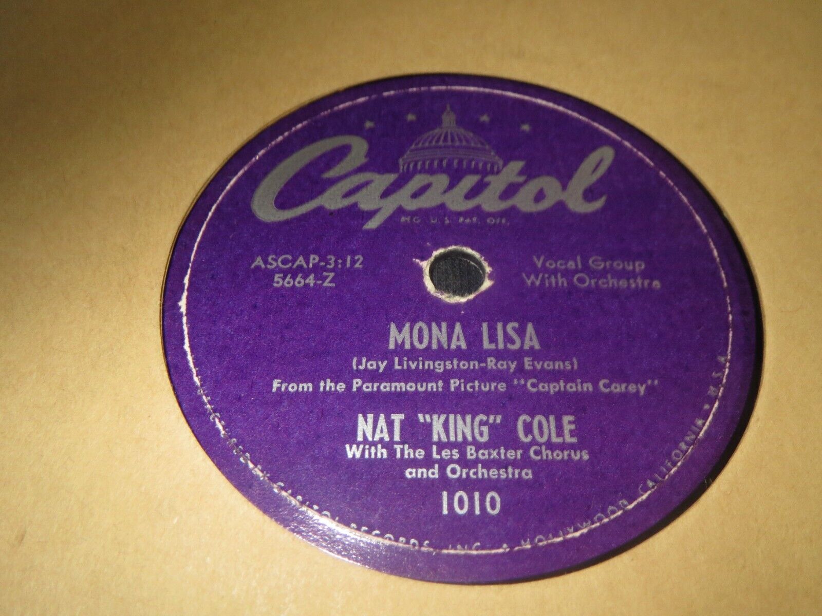 78RPM Capitol Nat King Cole - Mona Lisa / Greatest Inventor, RARE label  V+VV+ | eBay