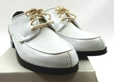 AFTER SIX "MODERN TIMES" PATENT LEATHER WHITE TUXEDO DRESS SHOES YOUTH SIZE: 10M