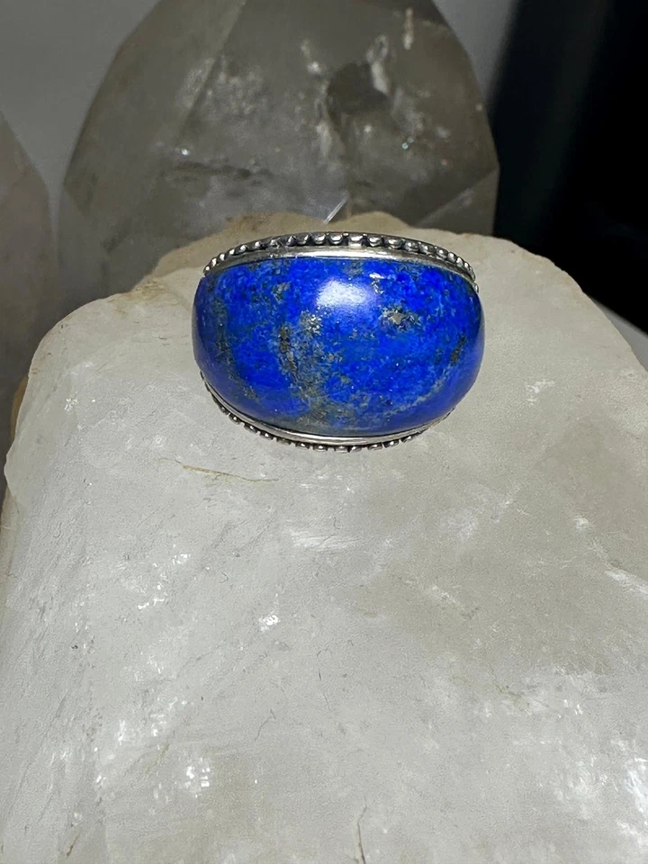 Anillo Lapislázuli Azul Cúpula Piedra Banda Talla 8.75 Plata de Ley Mujer Foto 3 de 4