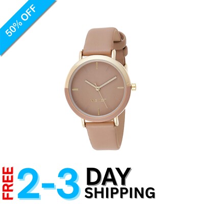 Chic Women's Tan Strap Watch with Gold Accents   Lightweight & Scratch Resistant