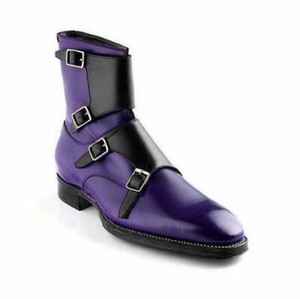 Botas para hombre Hecho a Mano Correa de Cuero Negro Tobillo Azul Marino  monje Ropa Formal Informal Zapatos | eBay