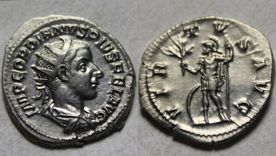 Gordian III 240 AD antoninianus Rare genuine ancient Roman Silver coin Virtus