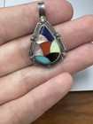 Zuni Sterling Silver 925 Mosaic Inlay Pendant Signed — photo 7