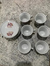Vtg Children's Demitasse Ceramic 12 Pc Tea Set Cups Saucers