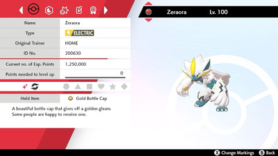 Glänzende Zeraora Pokemon Schwert & Schild mit goldener Flaschenkappe