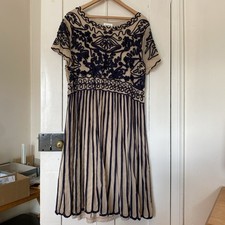 Women’s Studio 8 Navy and Mushroom Cream Lace Mesh Occasion Dress Size 24 