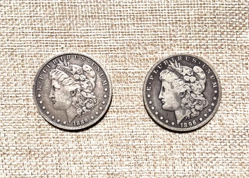 Lot of two nice Morgan Silver Dollars, VF Condition, 90% Silver, 1889-O & 1896-O