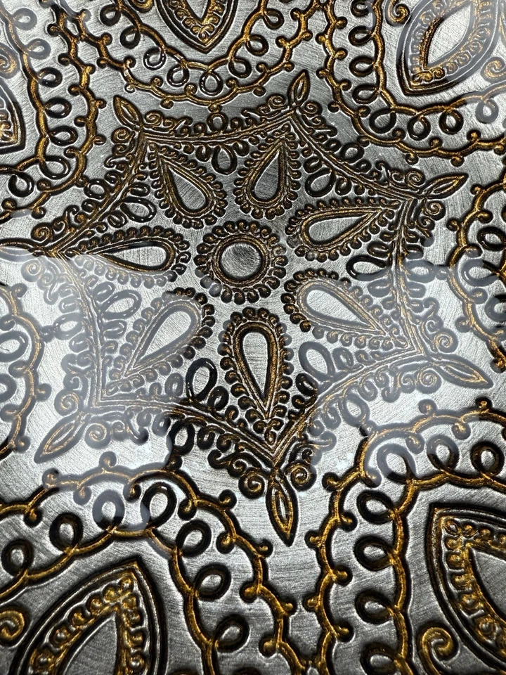 Sotaque artístico GRANDE tigela de renda dourada de vidro turco sobre metal feita à mão 16"" - Imagem 2 de 4