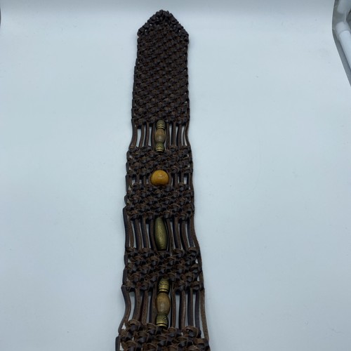 Brown Genuine Leather Macramé Beaded Belt Women's Size XL 2.25" Wide End-End 42" - Picture 11 of 11