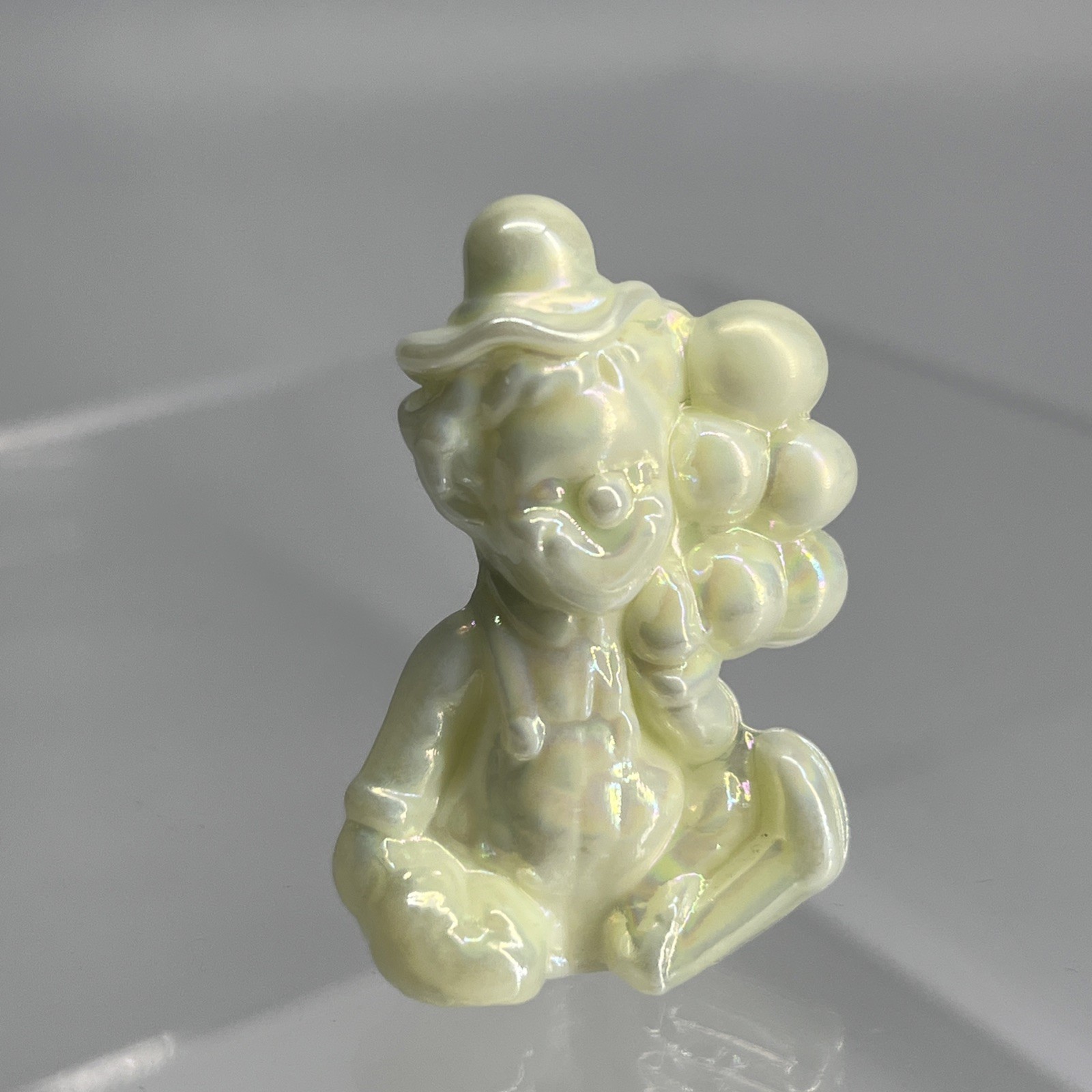 2pcs - Mosser Pee Wee Clown Figurine 2" + Clown Plate 3.5" Vaseline Opalescent