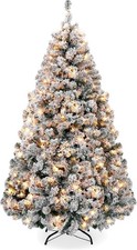 6ft Pre-Lit Snow Flocked Artificial Pine Christmas Tree 250 LED Lights Metal Sta