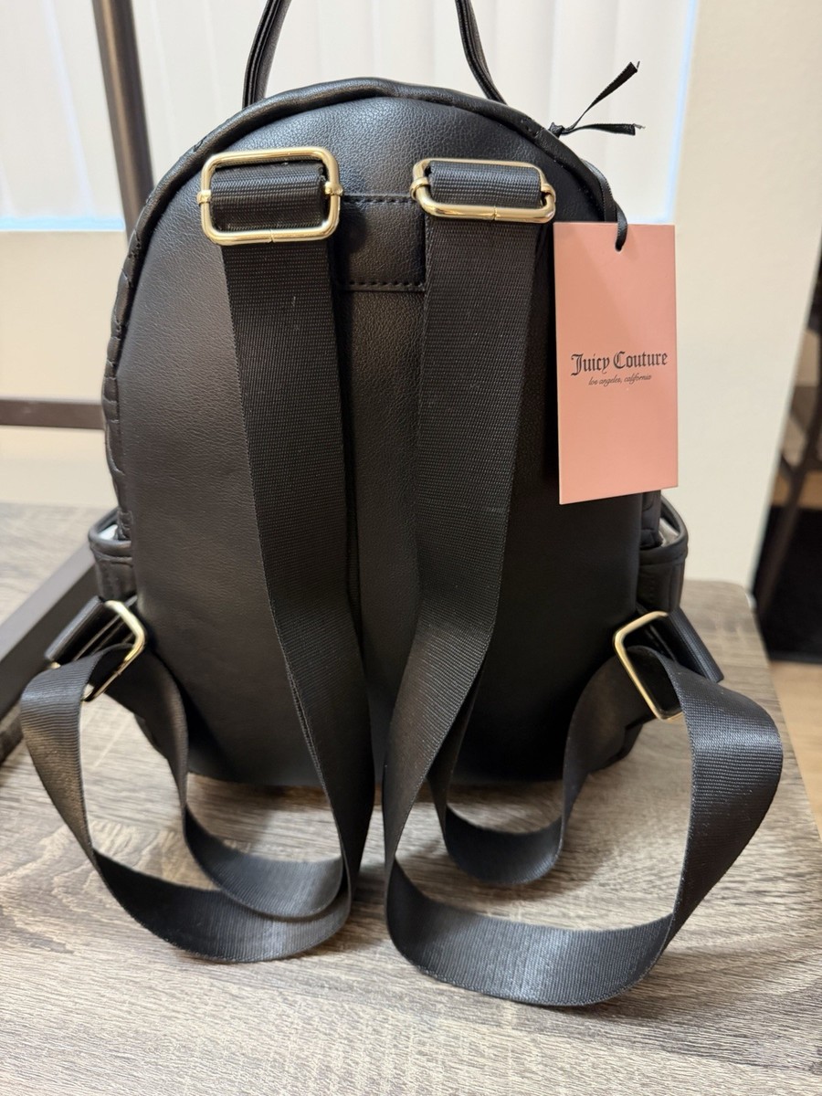 Juicy Couture Black Quilted Logo Mini Backpack Gold Zipper Women's