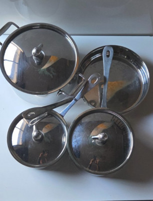 RARE Vintage 7 pc SABATIER De La Cuisine Pot & Pan Set Duck Mallard Stainless