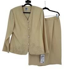 R M Richards Karen Kwong Butter NWT Soutache Skirt Suit Set Rhinestone 16 VTG