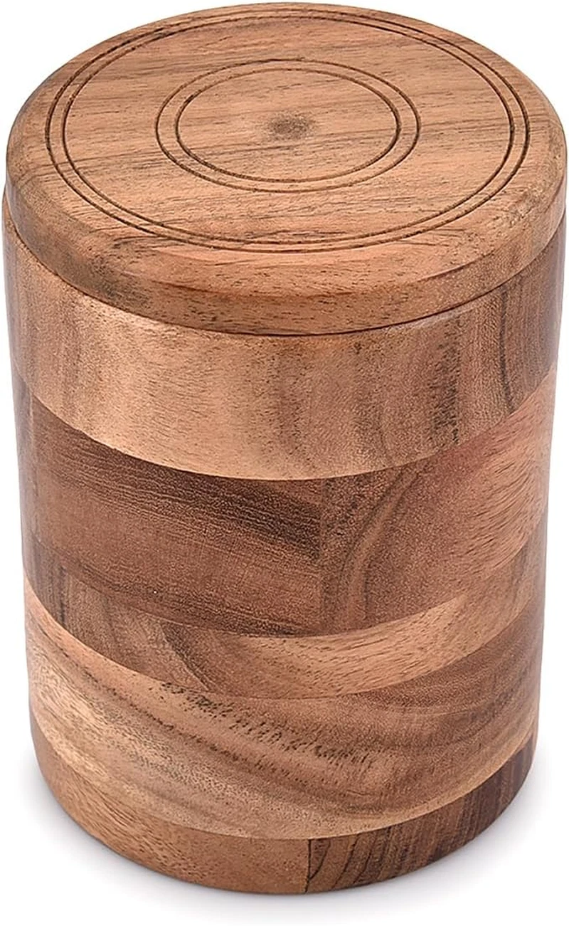 Acacia Wood Decorative Jar with Wooden Lid Retro Design for Kitchen Counter, Pan