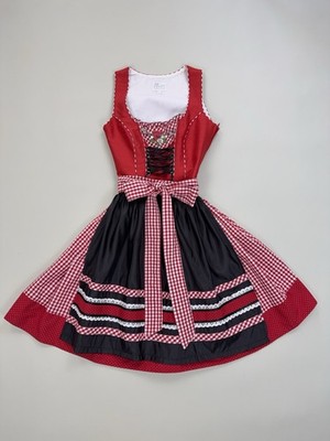 Red Midi Authentic Folk Fest German Bavarian Tyrol Dirndl Dress Oktoberfest SzXS