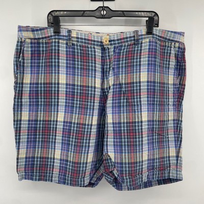 Tommy Bahama Shorts Mens 42 Blue Plaid Linen Tencel Blend Flat Front Casual