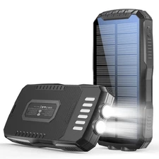 Portable Solar Charger, 30000Mah Wireless Solar Battery Pack,With LED Flashlight