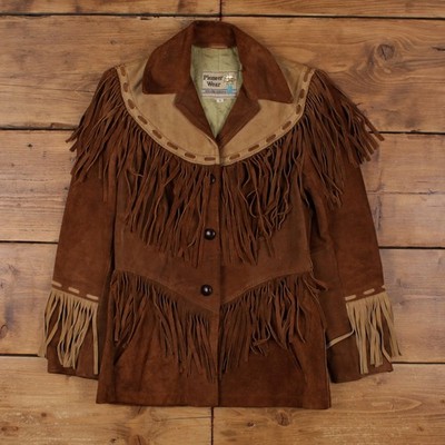 Vintage Pioneer Wear Lederjacke XS 70er Western Wildleder Fransen Blazer 8
