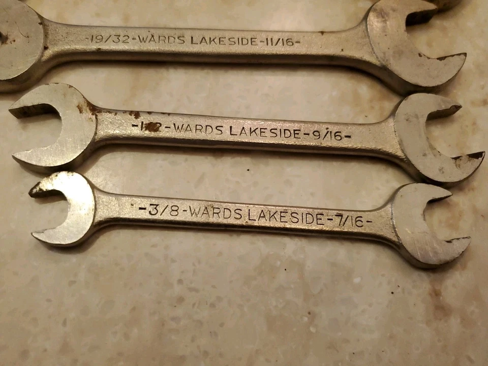 复古 Wards Lakeside 5 件套开口扳手套装美国带红色扣  — 第 2/4 张图片