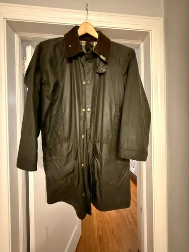 Barbour Gamefair A123 Waxed Jacket Olive Green Made in England Mens C40 Vintage - product listing photo
