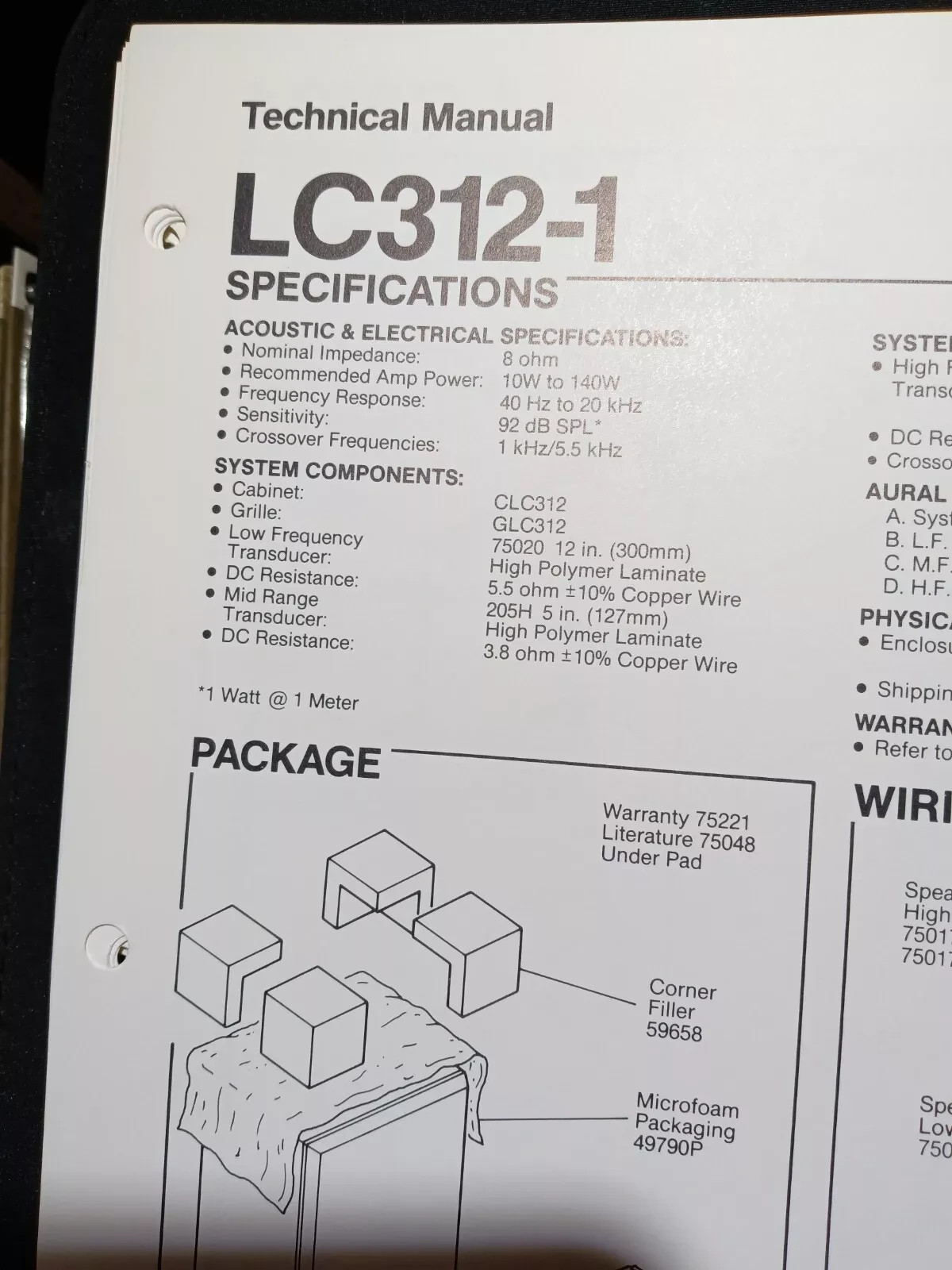 JBL LC312-1 Speakers Specifications Schematic Service Manual Original