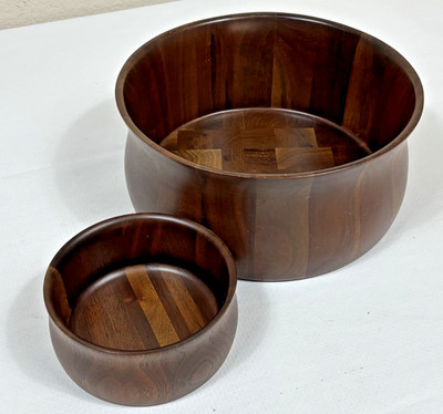 Vintage Heirloom Walnut MCM Serving Bowl Set Solid American Walnut Stave Grain
