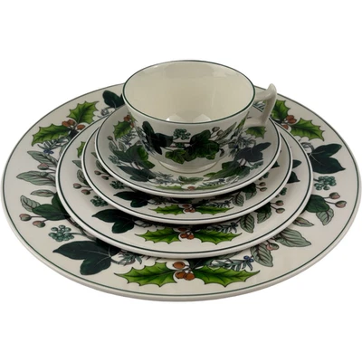 Spode Green Girlande 5-teiliges Gedeck grüne Blätter Stechpalme Beeren England - Bild 1 von 4
