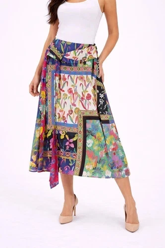 Rock Milano Italy 38 M Bunt Damen Sommer Midi Muster Bindeschal Leicht Np 89 Neu - Bild 1 von 4