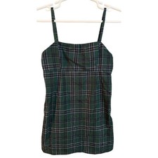 NWT Urban Outfitters Green Plaid Mini Dress Square Neck Adjustable Straps Size 6