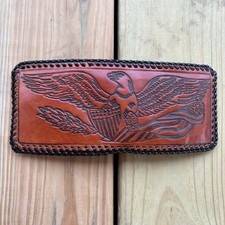 Vintage Eagle Leather Wallet Whipstitch Bifold Hand Tooled USA Made Freedom