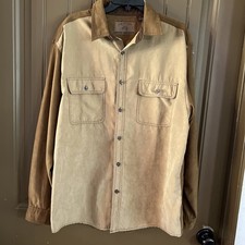 Clearwater Outfitters L Tan Faux Suede Long Sleeve Full Button Collared Shirt