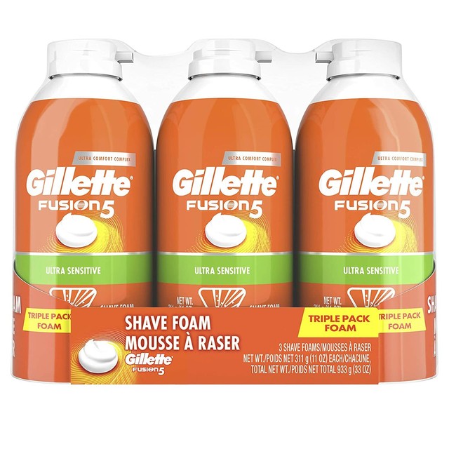 Gillette Fusion 5 Shave Cream Foam Ultra Sensitive Comfort 3 Cans 11 Oz