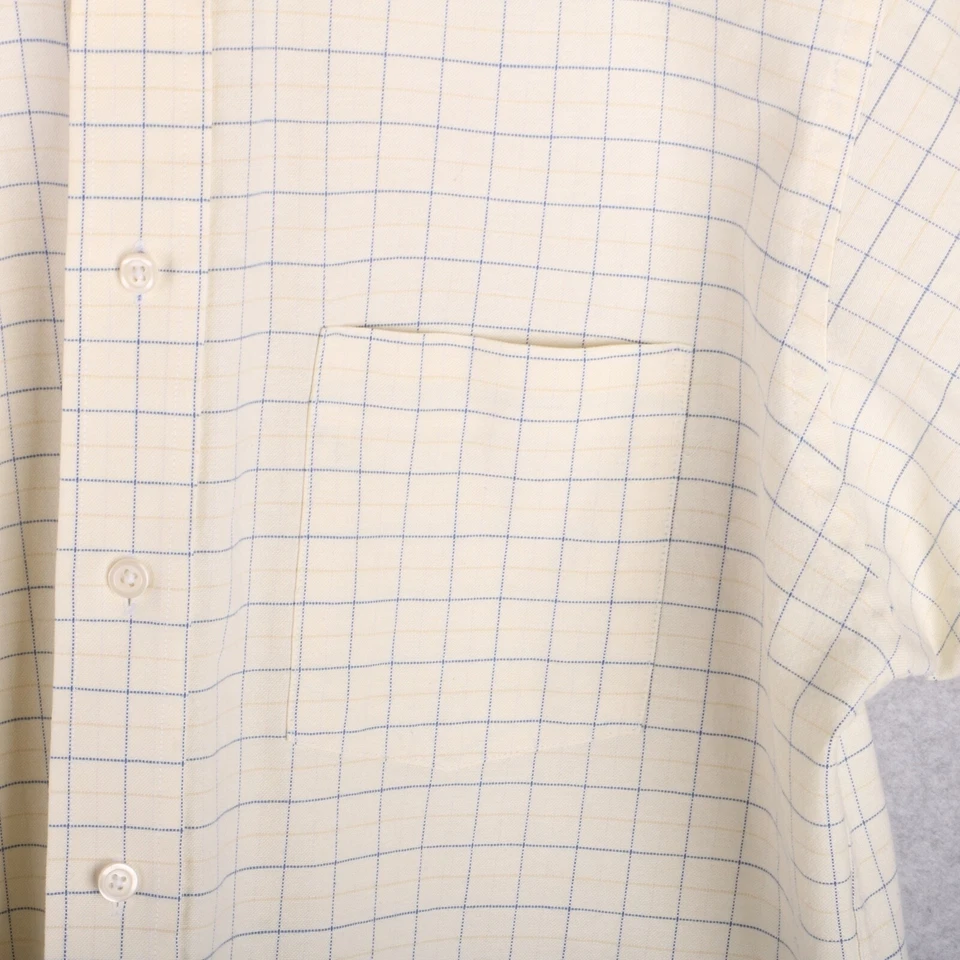 Camisa social masculina casual Claybrooke sem rugas amarelo azul xadrez botão para baixo G - Imagem 3 de 4