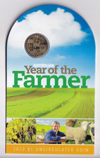 AUSTRALIAN 2012 $1 YEAR OF THE FARMER UNC COIN ON CARD #M2386