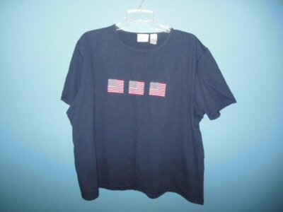 Ladies Villager Sport Blue Tee 2X Flag Appliques