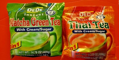 2 PACK DEDE 3 IN 1 INSTANT MATCHA GREEN TEA WITH CREAM SUGAR & INSTANT THAI TEA 