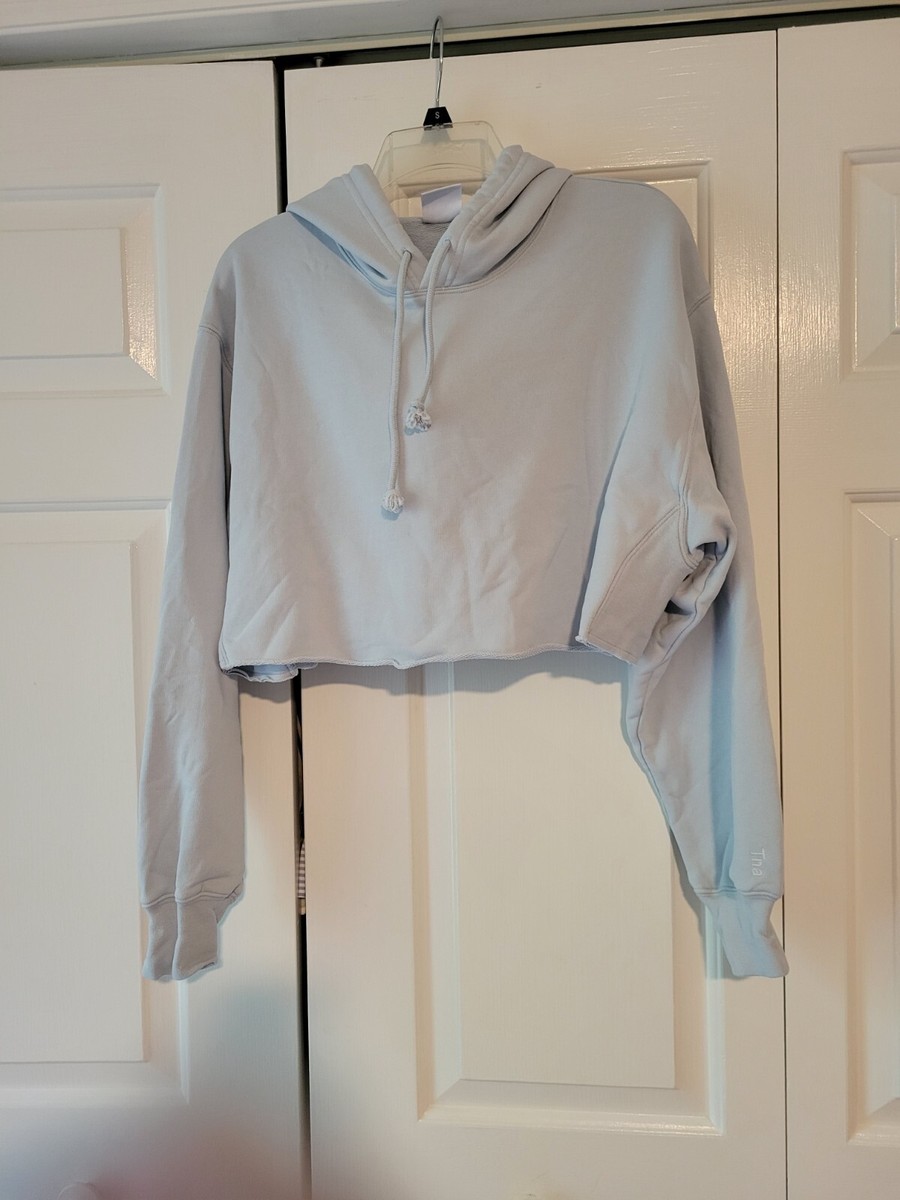 Aritzia TNA AIRY FLEECE BOYFRIEND CROPPED HOODIE (Light Blue Plein