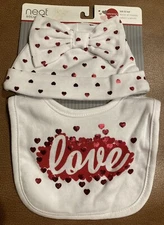 New Neat Baby Bib And Cap Love And Hearts