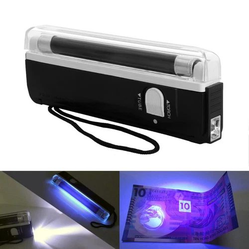 Portable Handheld UV Light Torch Blacklight Counterfeit Bill Money Detector 2in1 - Picture 1 of 10