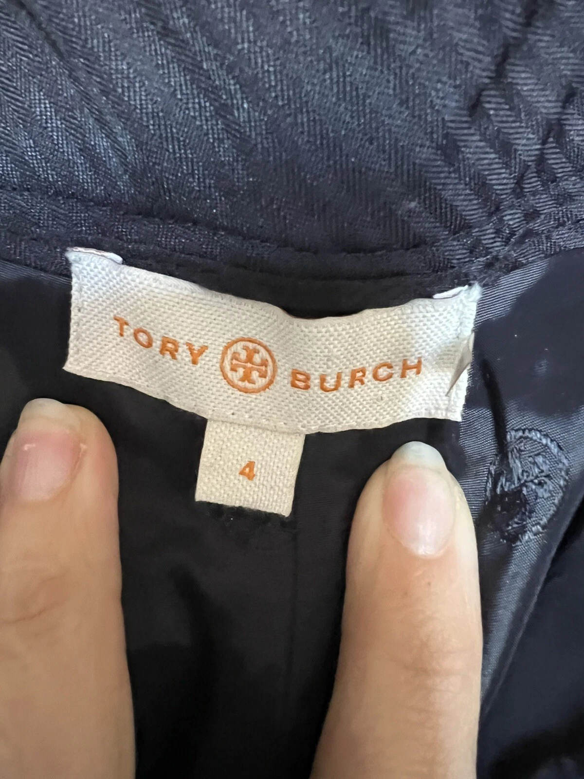 Tory Burch Pantaloni in tweed drew smaltati blu navy taglia 4